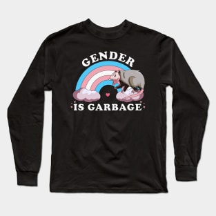 Gender Is Garbage Transgender LGBTQ Pride Opossum Long Sleeve T-Shirt